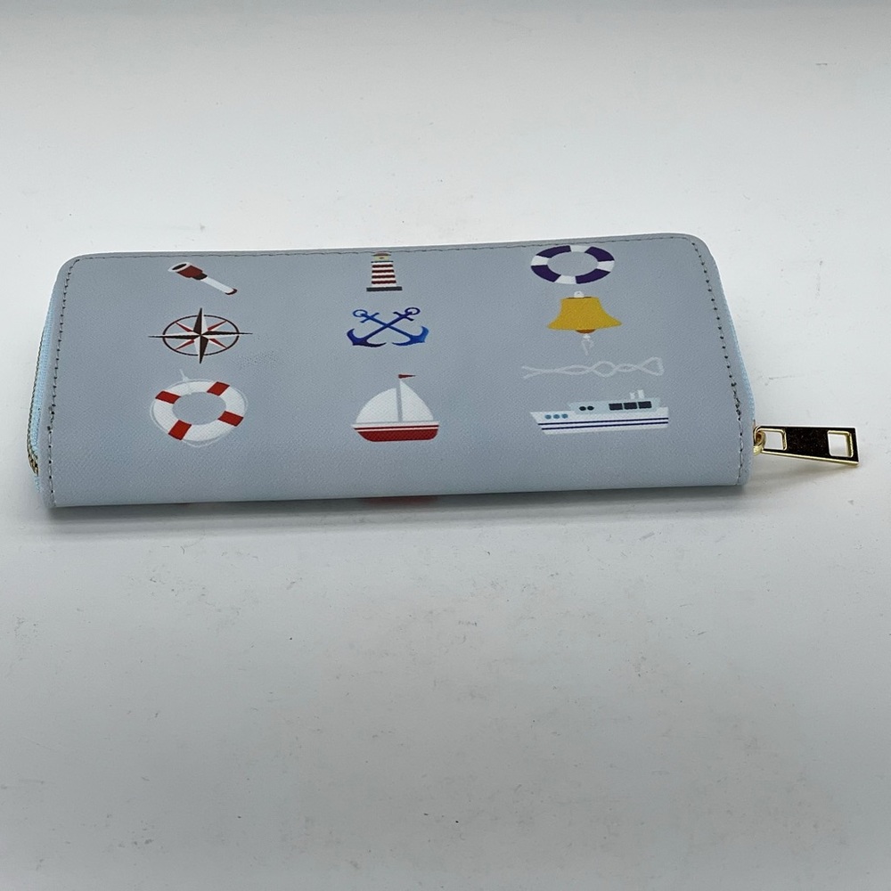 Wallet Nautical Sailing Sailboat Ocean Beach Blue Lighthouse Travel Beachy New - Picture 3 of 11